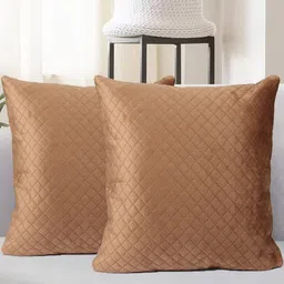 IVAZA Beige Set of 2 Checked Velvet Square Cushion Covers-17