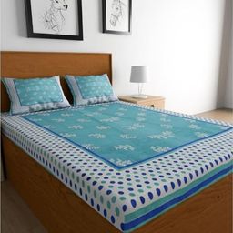 METRO LIVING Blue & White Printed Cotton 104 TC Queen Bedsheet Set 2.35 m x 2.1 m-image-78