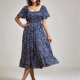 DressBerry Women Floral Printed Square Neck Flared Sleeve Fit & Flare Midi Dress-image-45