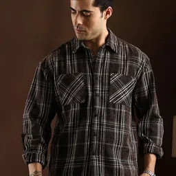 Campus Sutra Men Comfort Relaxed Fit Checked Spread Collar Cotton Casual Shirt-picture-12
