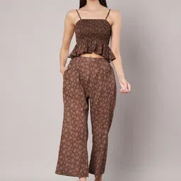 Amagyaa Floral Printed Shoulder Straps Sleeveless Pure Cotton Top With Trousers-picture-8