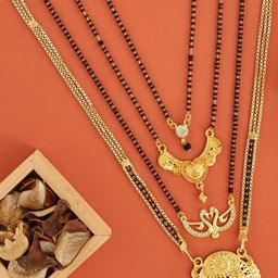 DIVASTRI Set of 4 Women Black & Gold-Plated Artificial Stone And Beads Mangalsutra-image-71