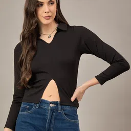 R.Code by The Roadster Life Co. Women Shirt Collar Crop Top-image-89