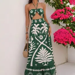 bebe Women Tropical Print Halter Neck Maxi Dress-image-84