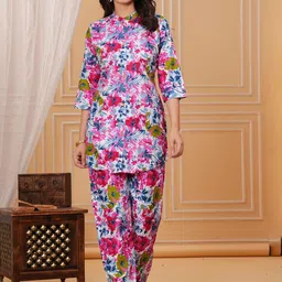 The loom craft Geometric Print Collared Neck Three Fourth Sleeve Tunic With Palazzo Co-Ord-20