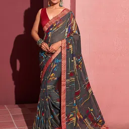 HERE&NOW Printed Woven Design Pure Chiffon Saree-picture-25