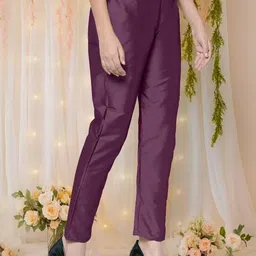 Moda Rapido Women Solid Partially Elasticated Waistband Taffeta Silk Pants-picture-7