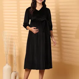Secret Wish Women Velvet Maternity A-Line Midi Dress-image-21