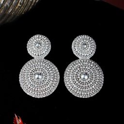 StyleCast Silver-Plated Rhinestone Studded Circular Drop Earrings-image-83