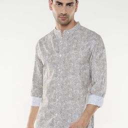 R&B Men Band Collar Floral Printed Cotton Casual Shirt-picture-42