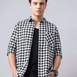British Club Men Standard Gingham Checks Opaque Checked Casual Shirt-image-57