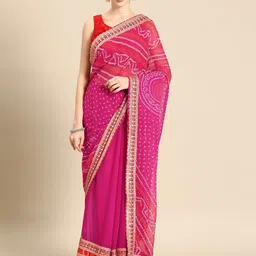 LeeliPeeri Designer Embroidered Printed Bandhani Saree-image-87