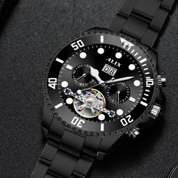 ALIX Men Patterned Dial & Stainless Steel Straps Analogue Chronograph Watch AL2907_BB-49