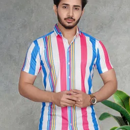 MARMIC FAB Men Classic Slim Fit Multi Stripes Opaque Printed Casual Shirt-image-37