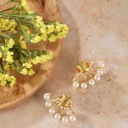 DressBerry Gold-Plated Pearls Beaded Contemporary Shaped Drop Earrings-32