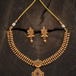 Kushal's Fashion Jewellery Gold Plated Stone Studded Antique Jewellery Set-44