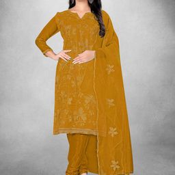 HERE&NOW Floral Embroidered Thread Work Organza Unstitched Dress Material-image-37