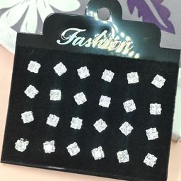 Shivarth Set of 12 Silver-Plated Metal American Diamond Earrings-image-77