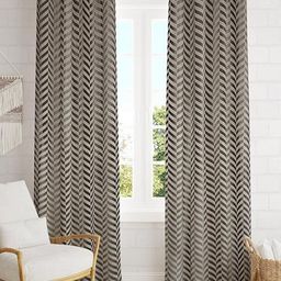 Aura Grey & Black Set of 2 Geometric Room Darkening Door Curtain-9