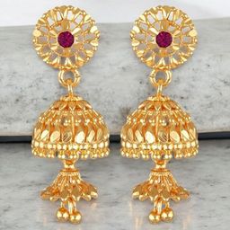 Vighnaharta Gold-Plated Cubic Zirconia Stone Studded Dome Shaped Jhumkas-51