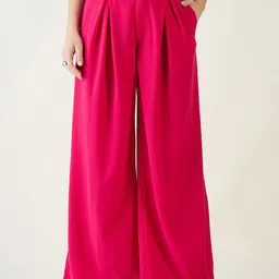 aayu Women Relaxed Flared High-Rise Wrinkle Free Trousers-image-55