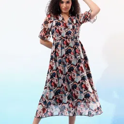 Justin Whyte Print Chiffon Fit & Flare Midi Dress-picture-22