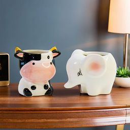 Ekhasa White & Black 2 Pieces Textured Ceramic Planters-50