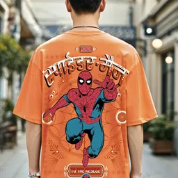 Bewakoof Men Spider-Man Graphic Printed Drop-Shoulder Sleeves Cotton Oversized T-shirt-image-99