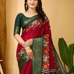 KALINI Kalamkari Printed Zari Sungudi Saree with Matching Blouse-4