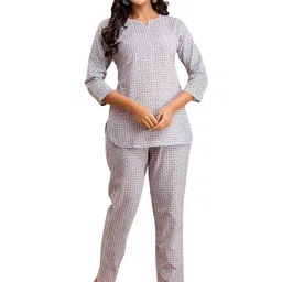 LIVING ROOTS Geometric Printed Pure Cotton Elegant & Comfortable Night Suit-image-79