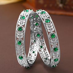Estele Set Of 2 Rhodium-Plated Crystals Studded Bangles-picture-49