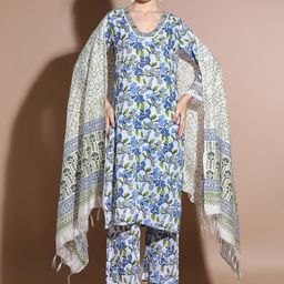 Anouk Floral Embroidered Regular Pure Cotton Straight Kurta with Trousers & Dupatta-image-57