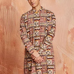 VASTRAMAY Geometric Printed Mandarin Collar Kurta-image-5