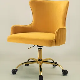 nestroots Yellow & Gold-Toned Velvet Sleek Office Chair With Wheel-image-60