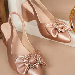 Dollphin Women Rose Gold Backstrap Pointed Toe Embellished Block Heels-picture-15