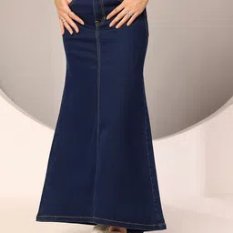 DOLCE CRUDO Camellia Mist Flared Maxi Denim Skirt-picture-58