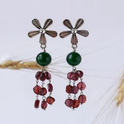 Shrim jewels Garnet Stones Studded Floral Shaped Drop Earrings-picture-21