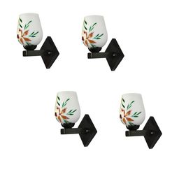 SOMIL Set of 4 White & Green Floral Printed Glass Bell Shaped Wall Lamp-picture-2