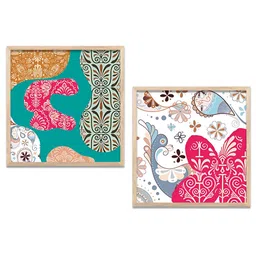 Kotart Brown & White 2 Pieces Floral Printed Wooden Wall Arts-picture-33
