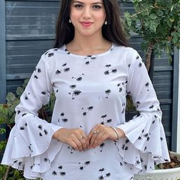 TANDUL Women Floral Printed Bell Sleeve Crepe Top-image-18