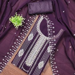 Panzora Embroidered Thread Work Georgette Unstitched Dress Material-picture-7