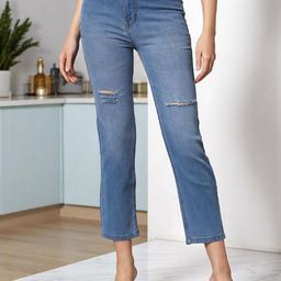 GUTI Women Slim Fit High-Rise Slash Knee Light Fade Stretchable Jeans-image-95