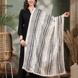 Clora Creation Chevron Printed Mirror Work Pure Cotton Dupatta-6