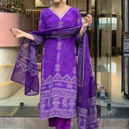 KALINI Bandhani Printed Gotta Patti Work V Neck Kurta With Trousers And Dupatta-picture-45