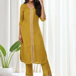 Sangria Embroidered Thread Work Straight Kurta & Trousers-image-39