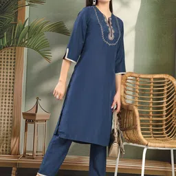 Nayam By Lakshita Women Solid Embroidered Calf Length Kurta and Palazzo Set for Women-49