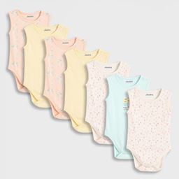 Juniors by Babyshop Girls Pack Of 7 Printed Cotton Sleeveless Bodysuit-image-46