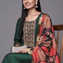 KSUT Women Floral Embroidered Regular Thread Work Kurta with Trousers & With Dupatta-picture-12