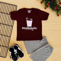 Piku Store Unisex Kids Printed T-shirt with Shorts-image-37