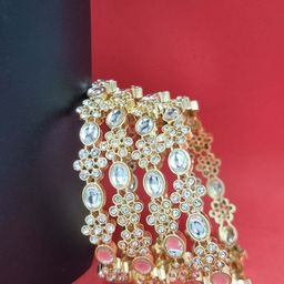 AARNAA Set of 4 Gold-Plated Kundan Studded Bangles-image-5